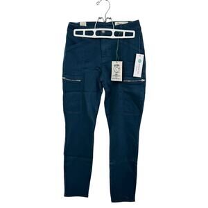 Cosmic Blue Love Womens High Rise Curvy Cargo Pants Skinny Leg Size 26P Blue